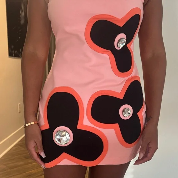 AREA Pink Mini Dress with Black and Orange Floral Design - Picture 4 of 7